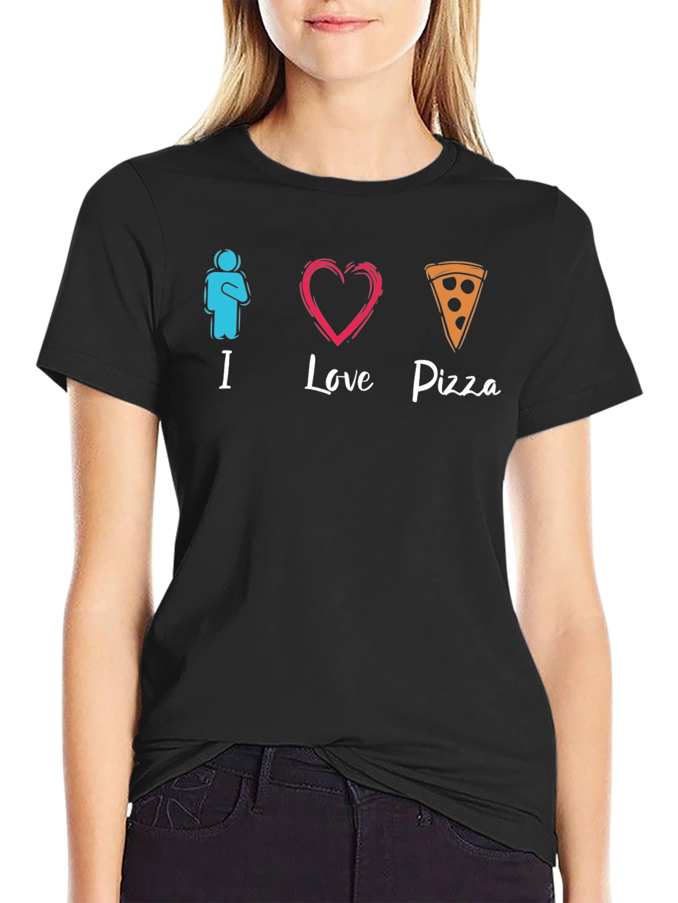 I Love Pizza Graphic Black T-Shirt