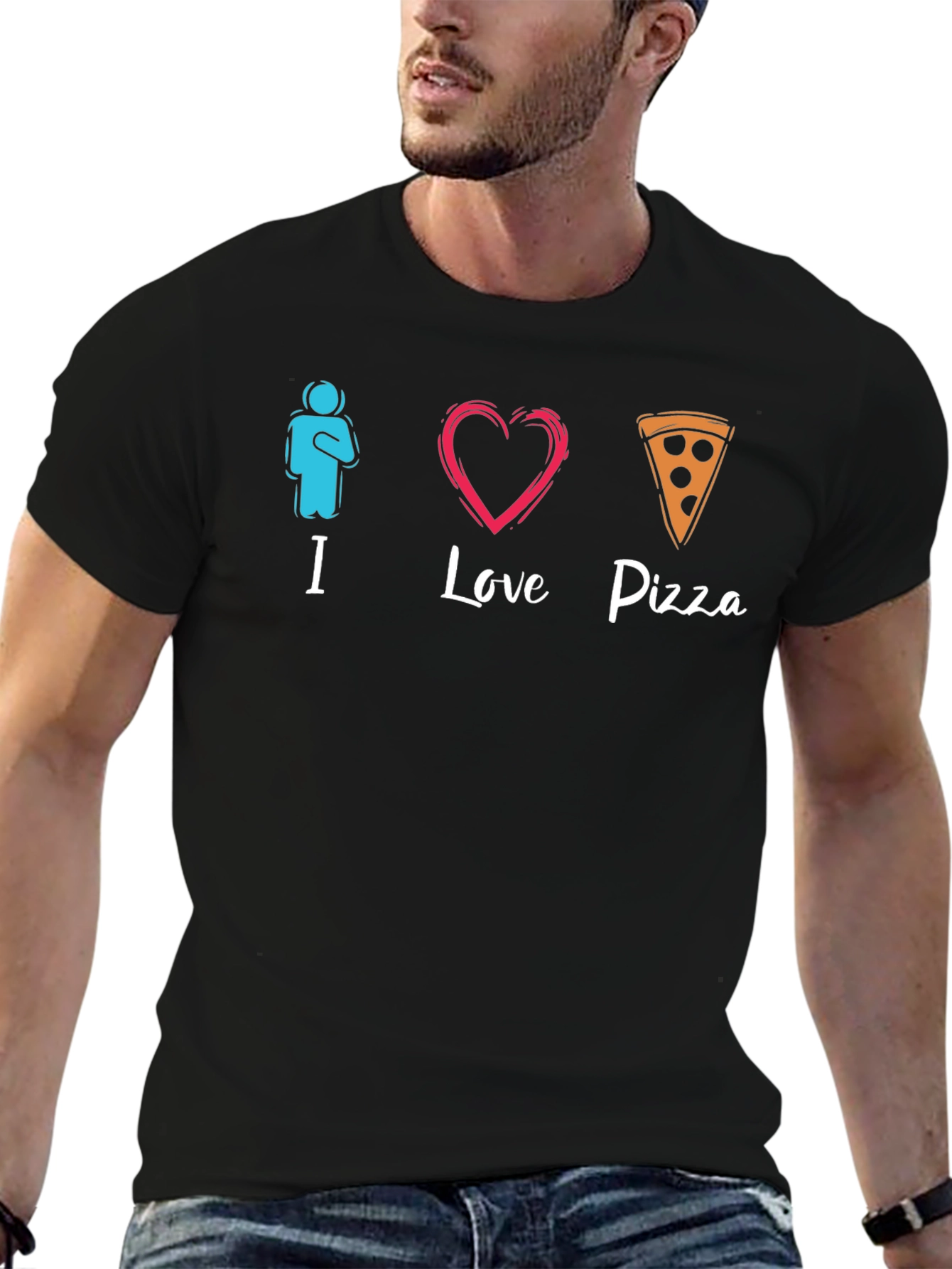 I Love Pizza Graphic Black T-Shirt
