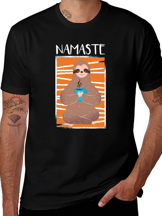 Namaste Sloth Coffee T-Shirt: Relaxed Yoga Tee