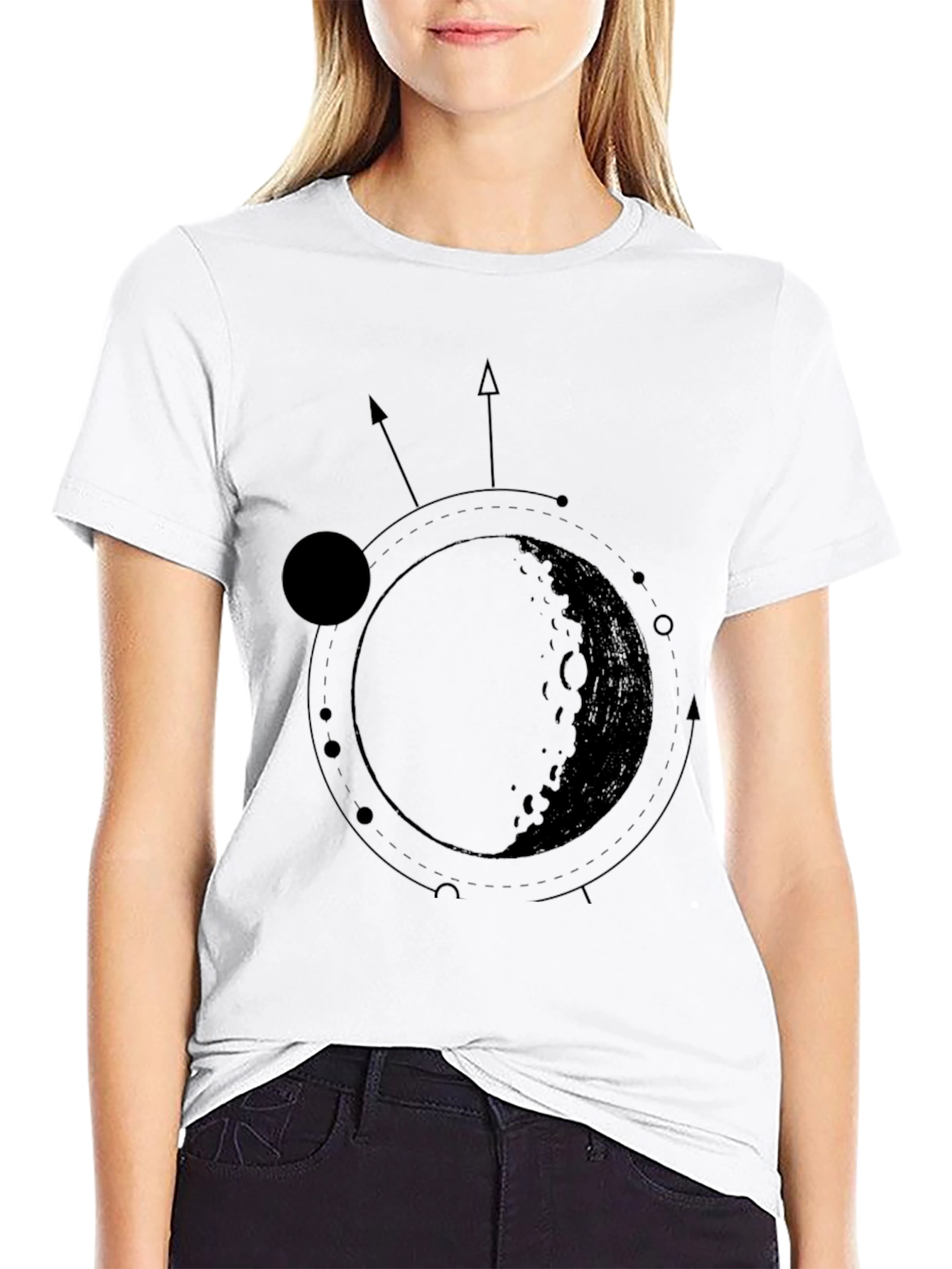 Celestial Moon Cycle Graphic Black T-Shirt