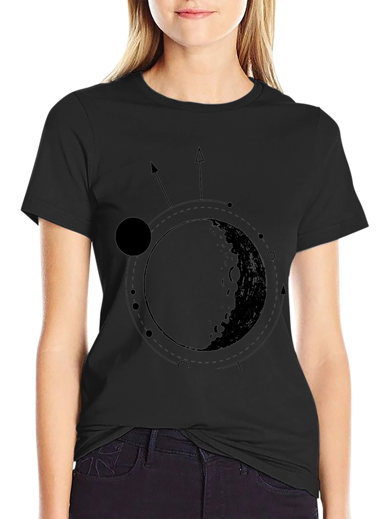Celestial Moon Cycle Graphic Black T-Shirt
