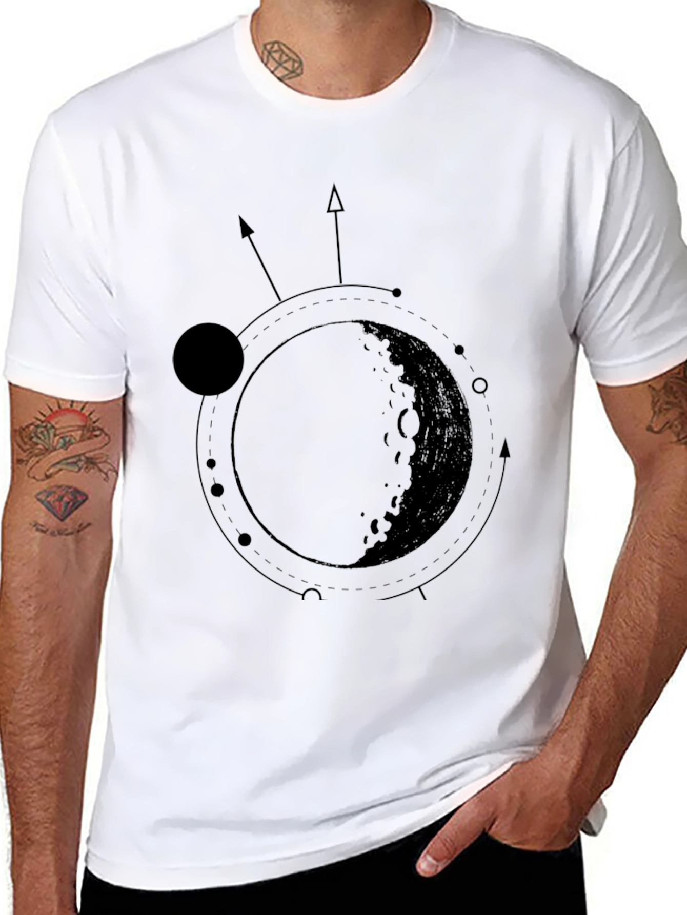 Celestial Moon Cycle Graphic Black T-Shirt