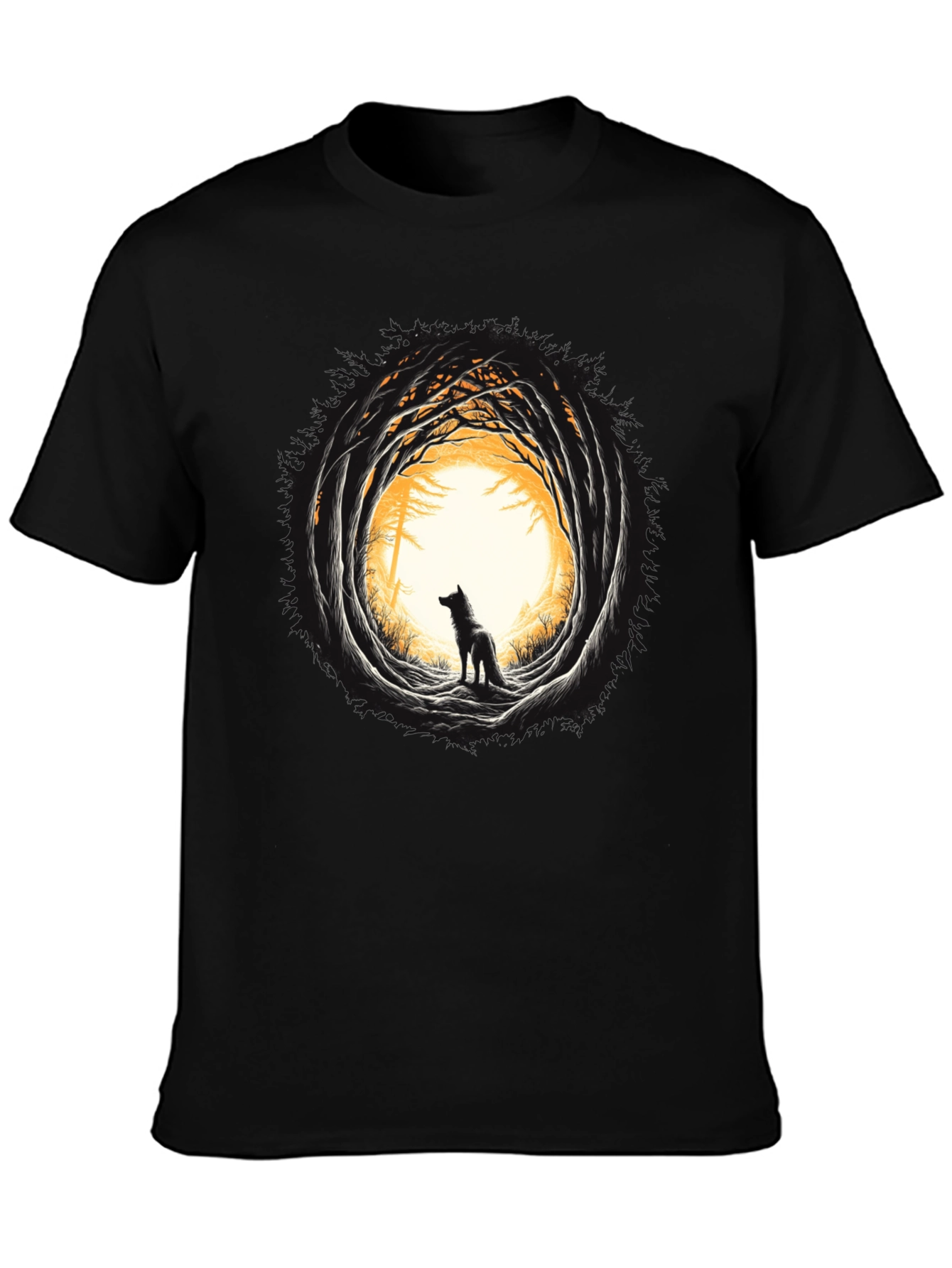 Wolf Silhouette Graphic Black T-Shirt