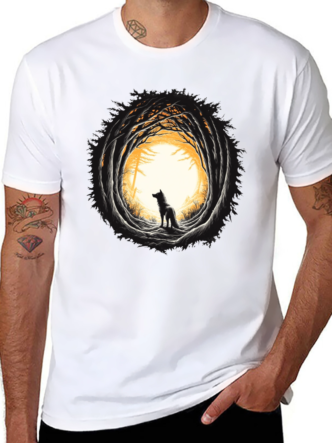 Wolf Silhouette Graphic Black T-Shirt