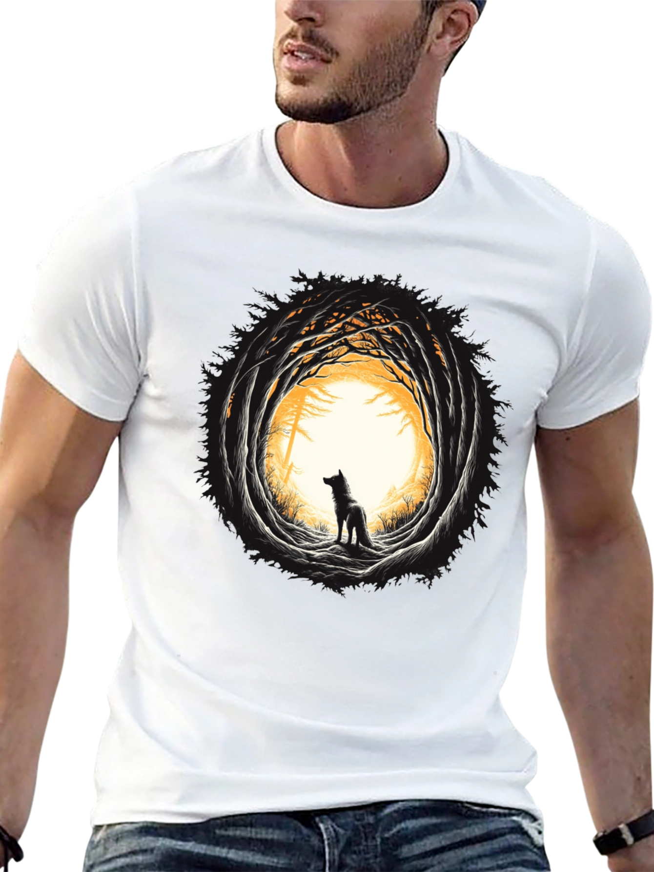 Wolf Silhouette Graphic Black T-Shirt