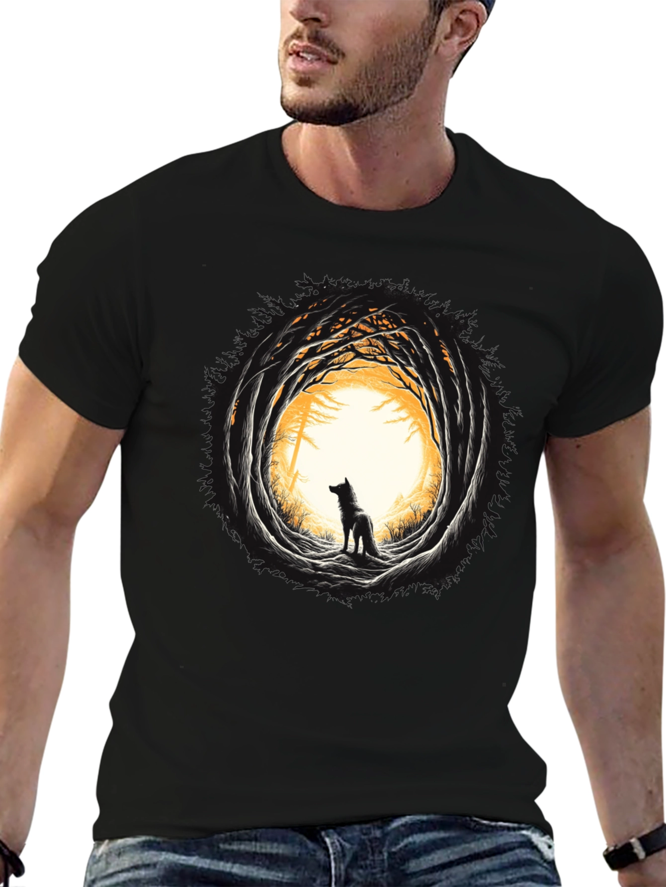 Wolf Silhouette Graphic Black T-Shirt