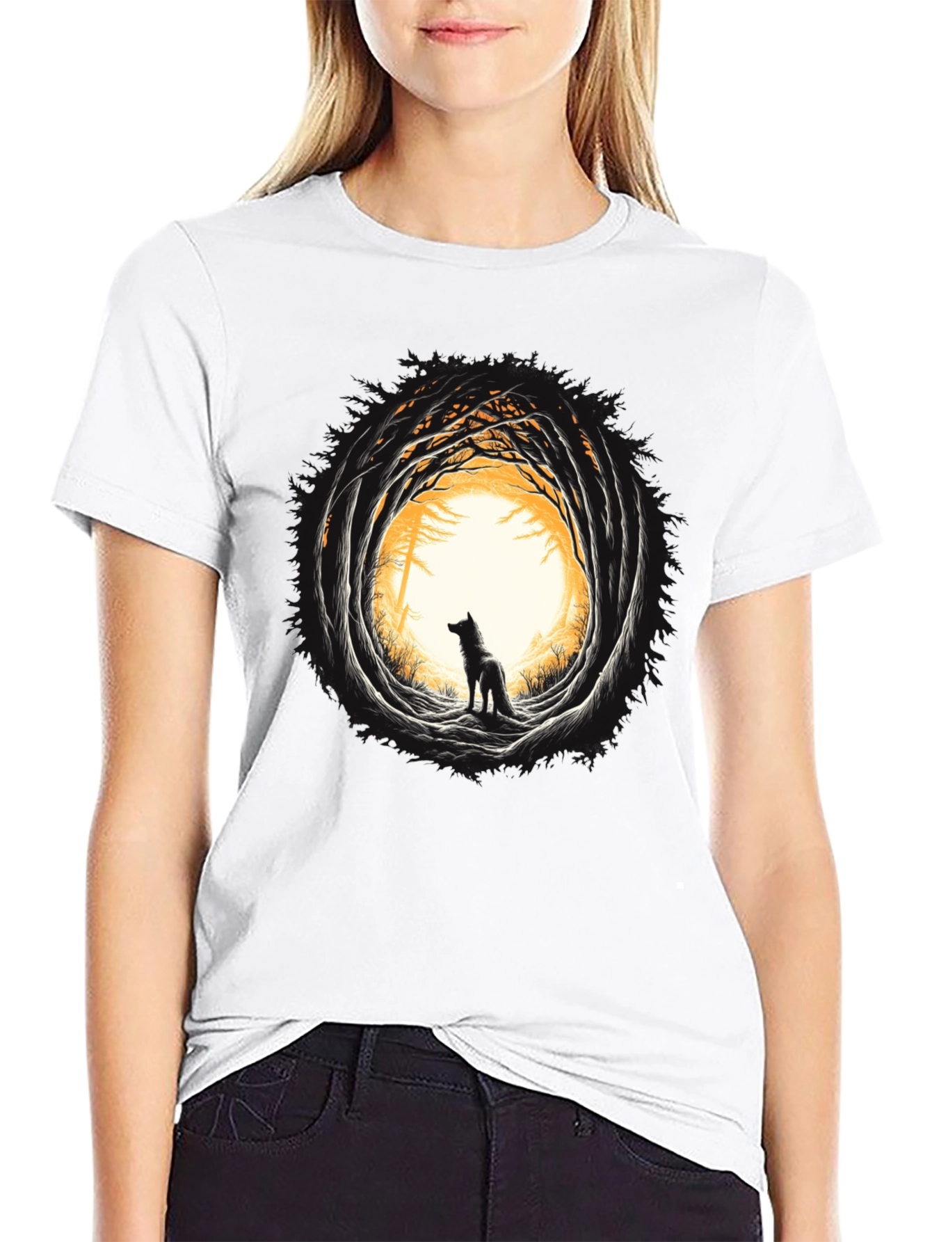 Wolf Silhouette Graphic Black T-Shirt