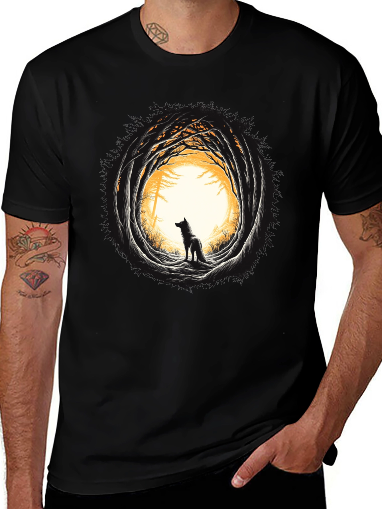 Wolf Silhouette Graphic Black T-Shirt