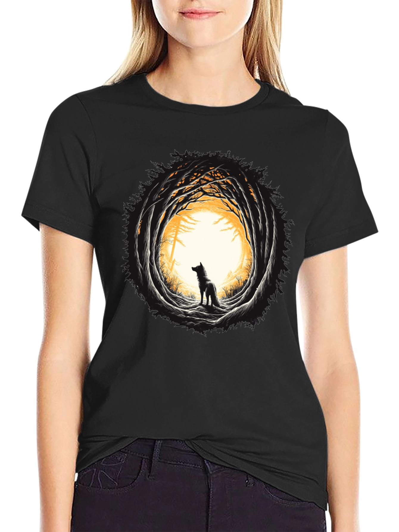 Wolf Silhouette Graphic Black T-Shirt