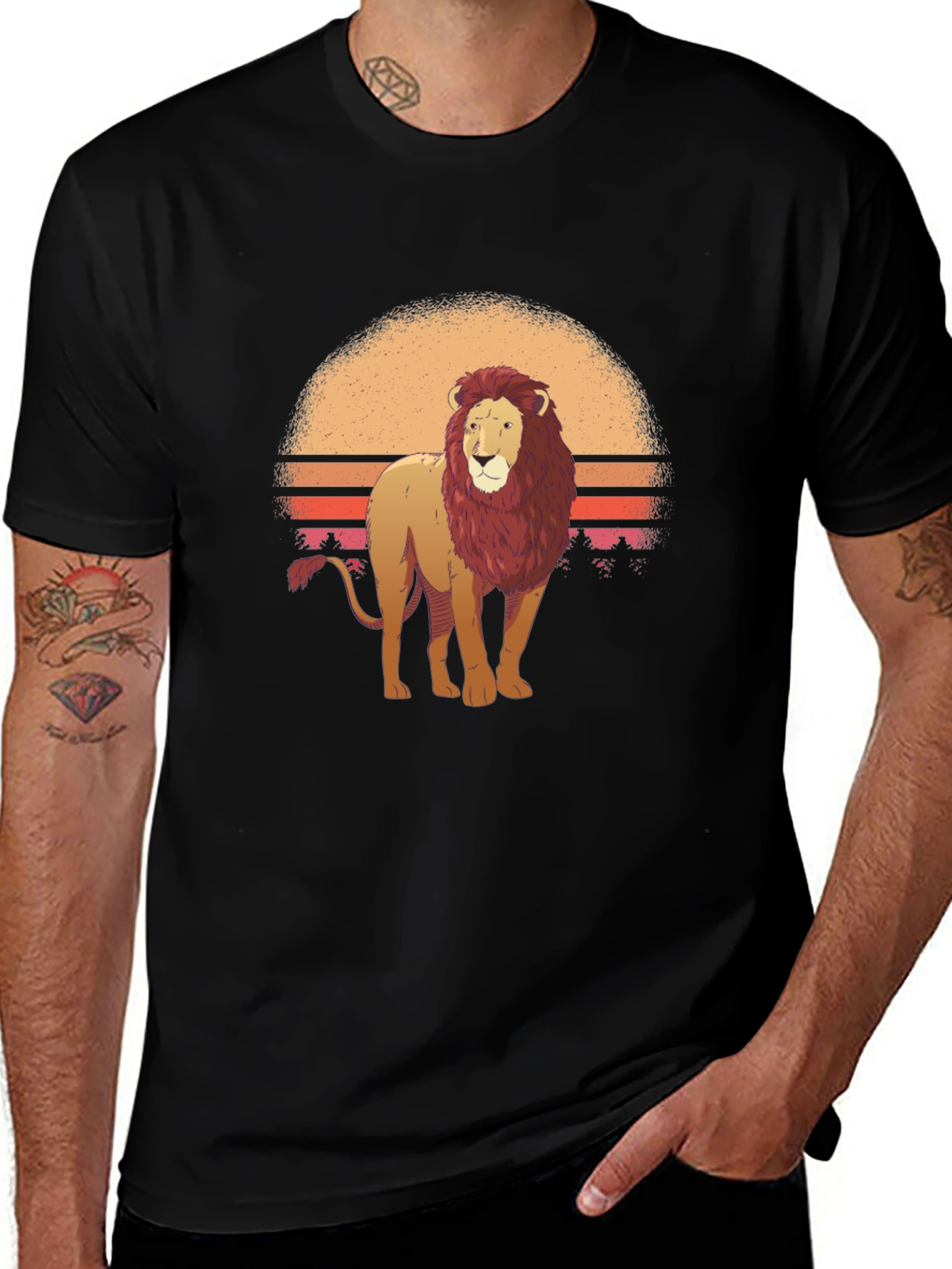 Lion Sunset Graphic Tee - Cool Animal Print Shirt