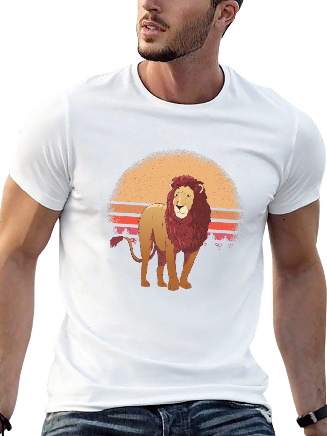 Lion Sunset Graphic Tee - Cool Animal Print Shirt