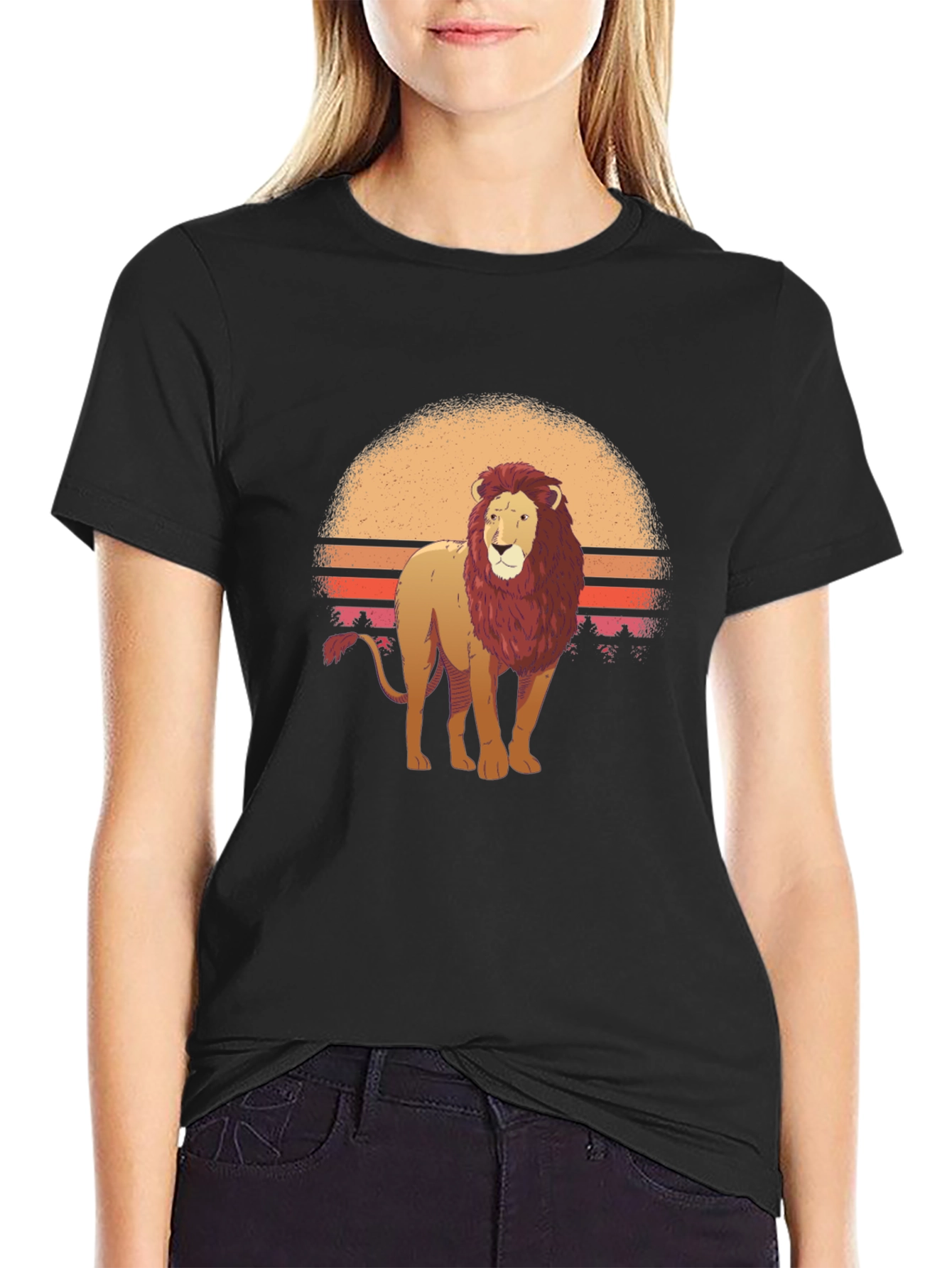 Lion Sunset Graphic Tee - Cool Animal Print Shirt