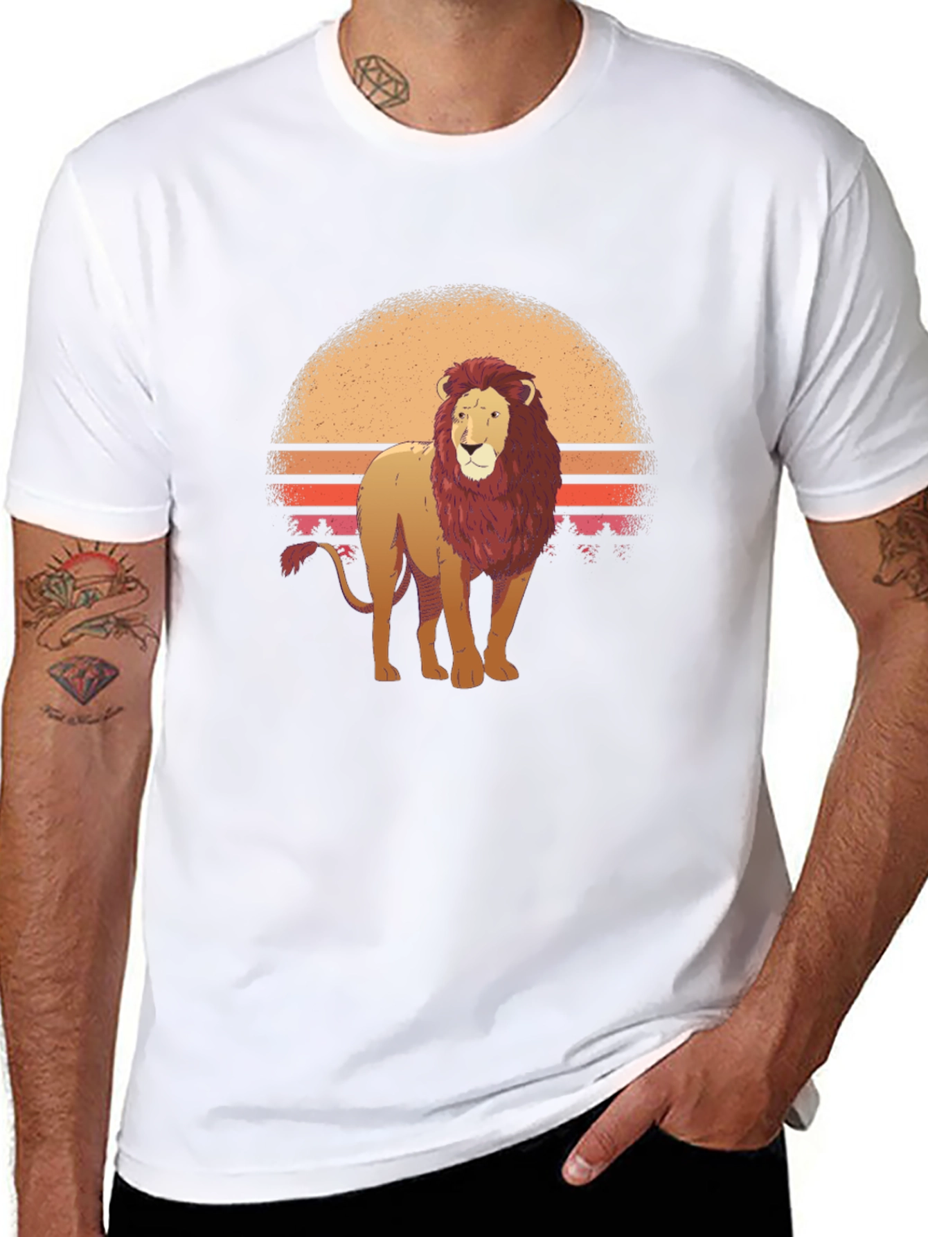 Lion Sunset Graphic Tee - Cool Animal Print Shirt
