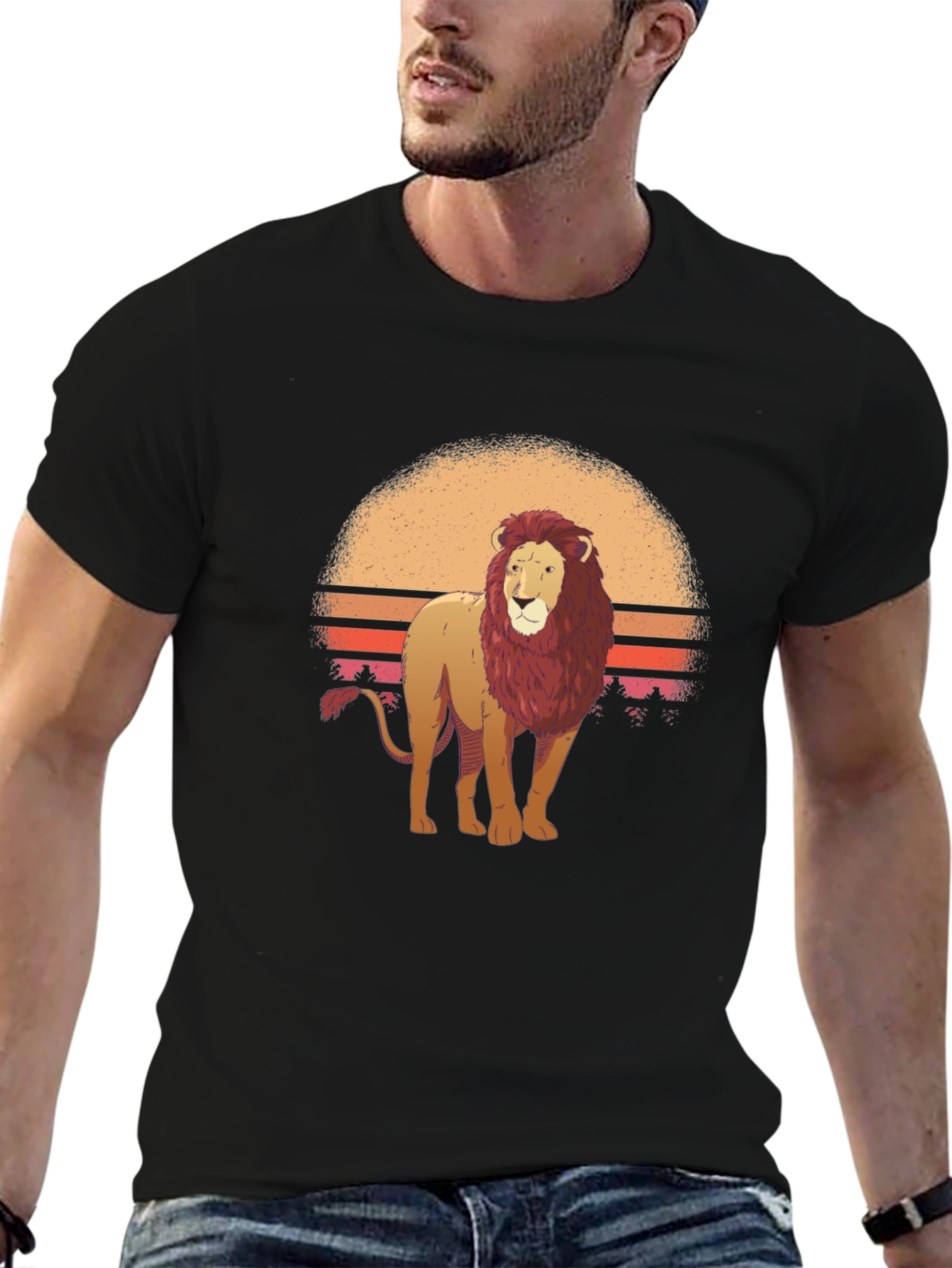 Lion Sunset Graphic Tee - Cool Animal Print Shirt