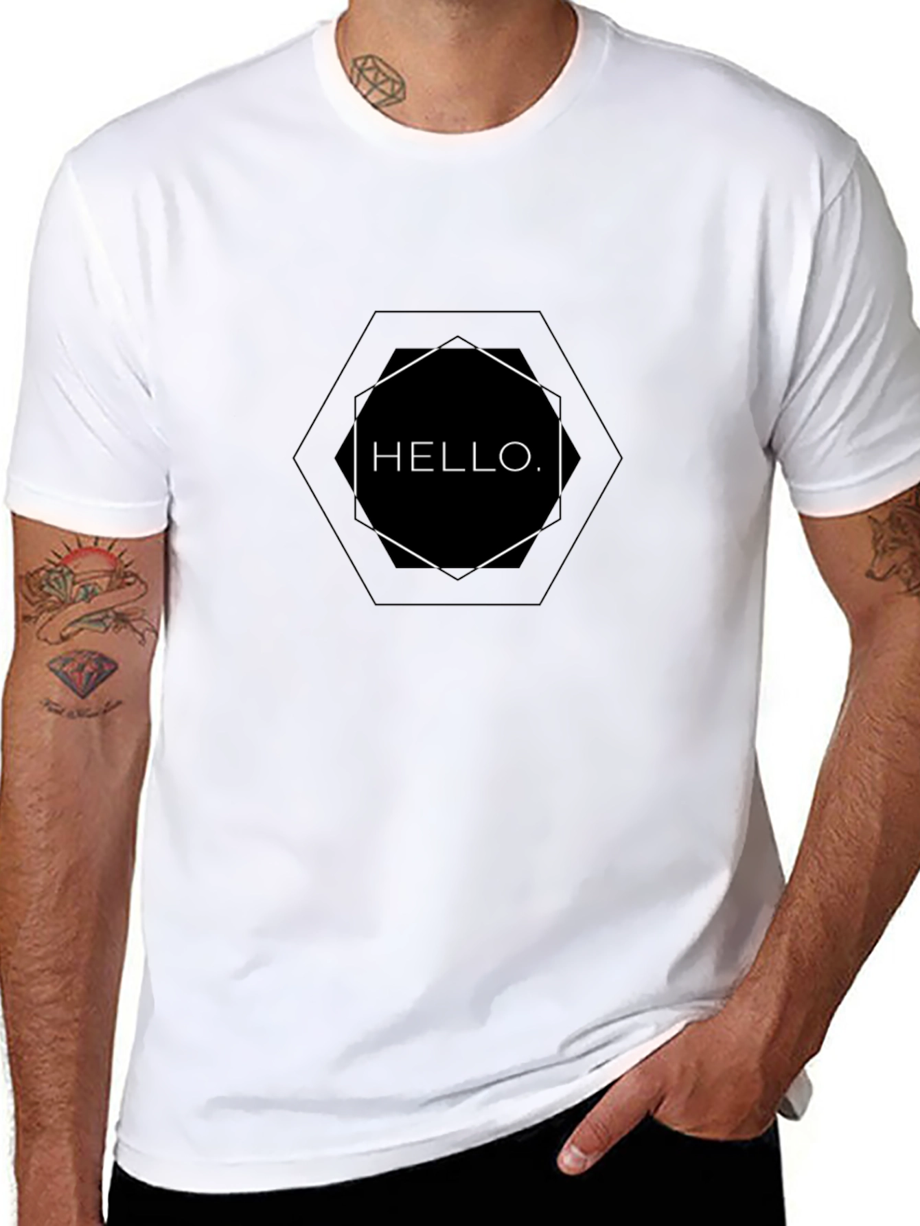 Modern Hello Graphic Tee - Black Cotton Casual Shirt