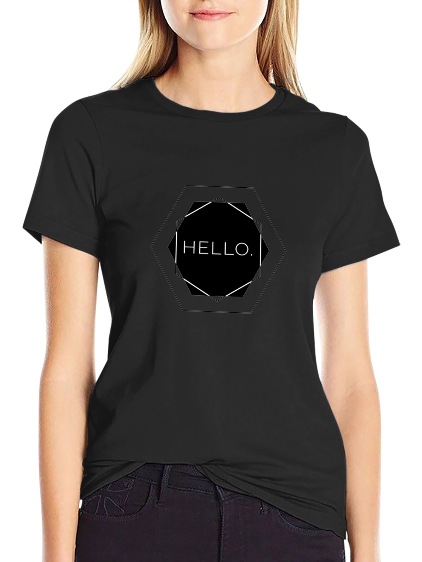 Modern Hello Graphic Tee - Black Cotton Casual Shirt