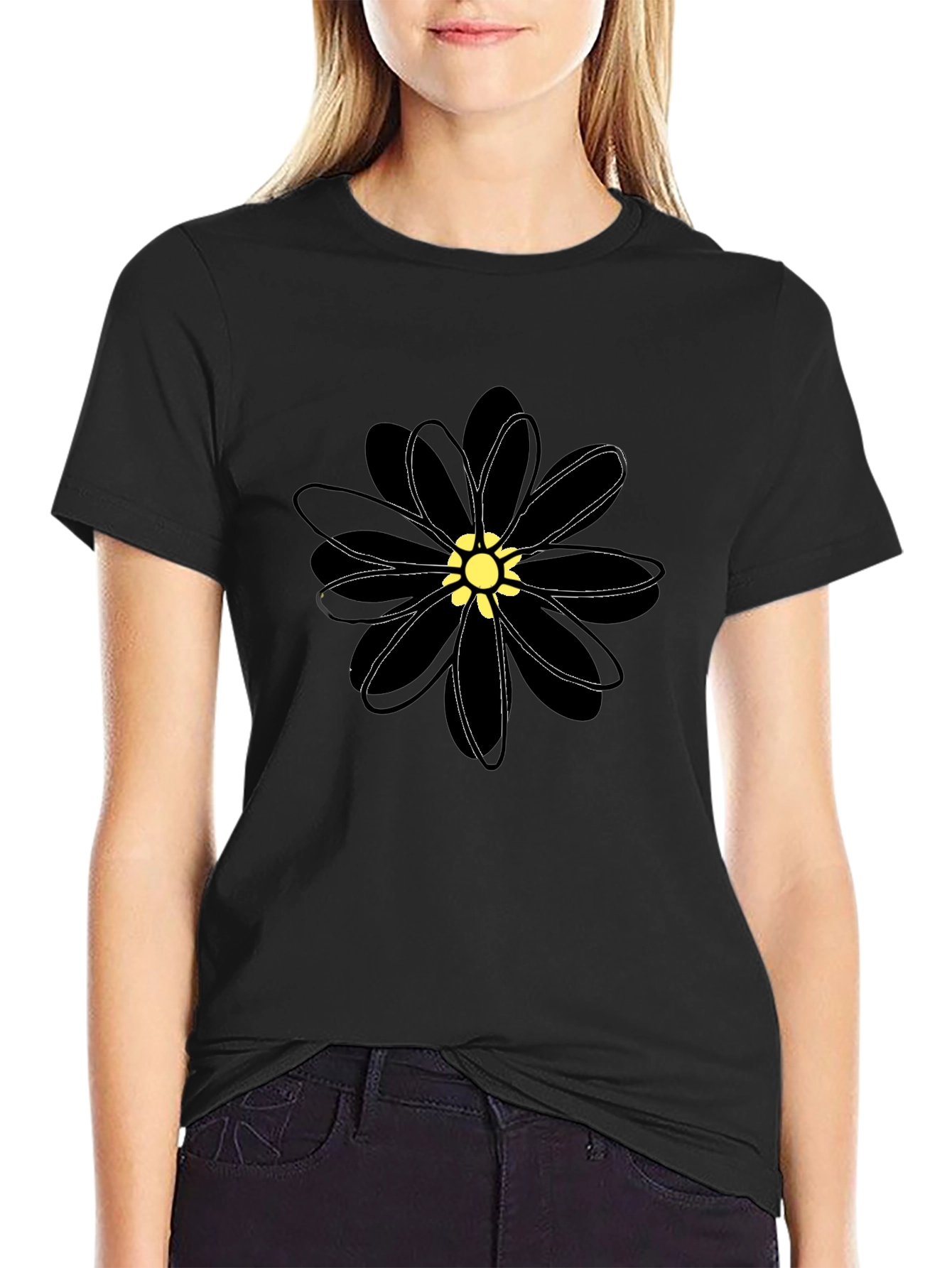 Black Flower Graphic Tee - Stylish Casual Wear
