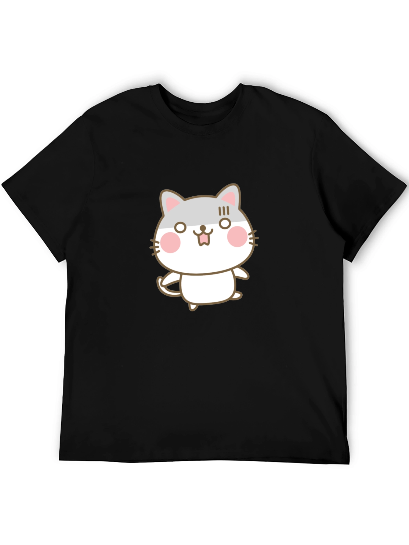Cute Cartoon Cat Graphic Black T-Shirt