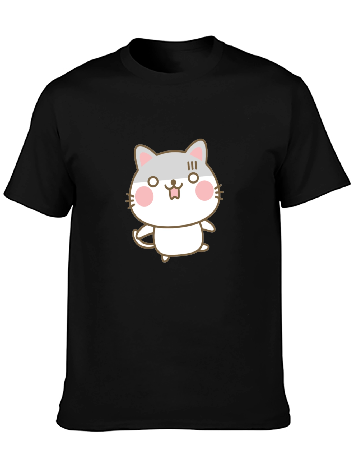 Cute Cartoon Cat Graphic Black T-Shirt