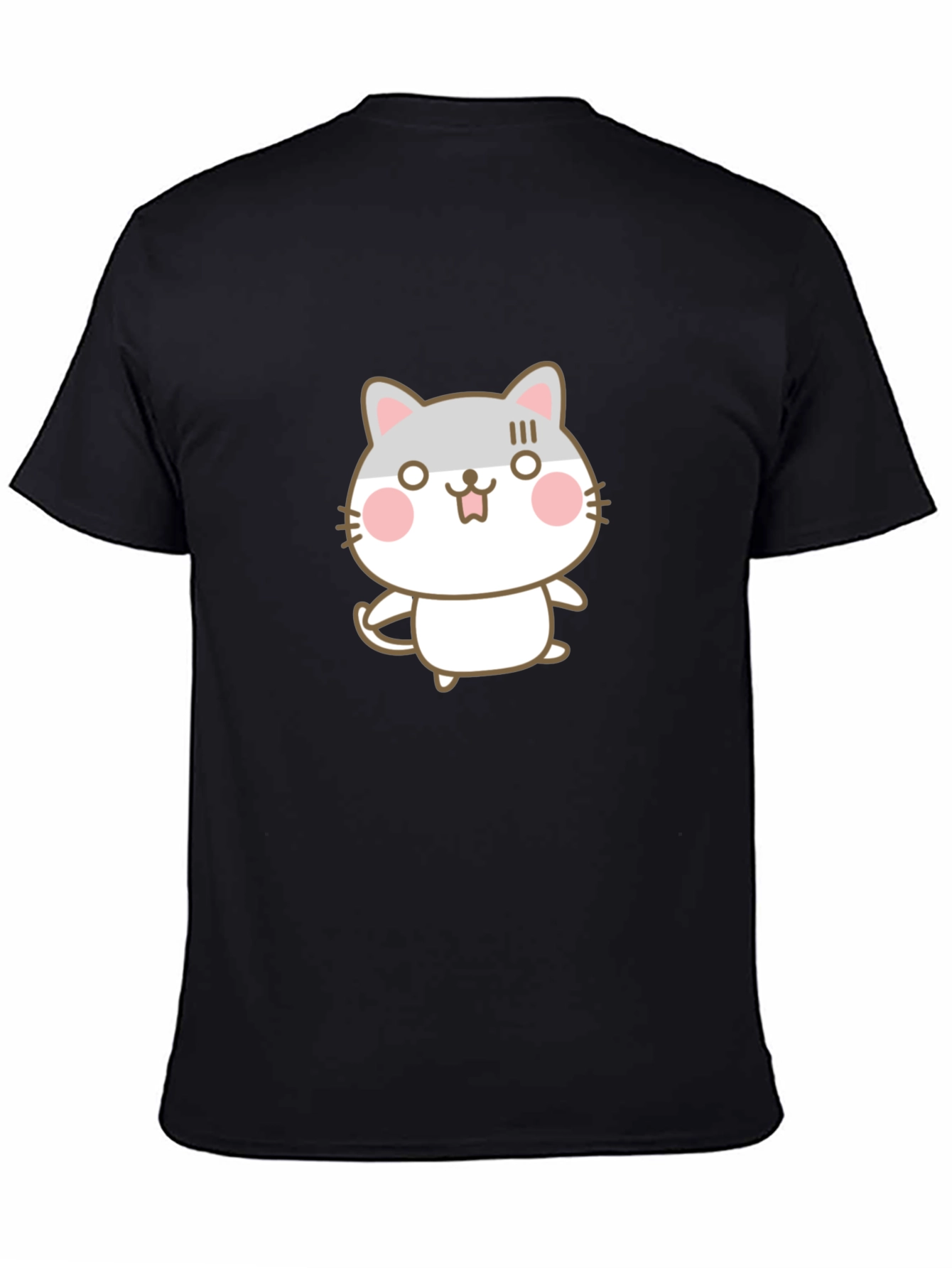 Cute Cartoon Cat Graphic Black T-Shirt
