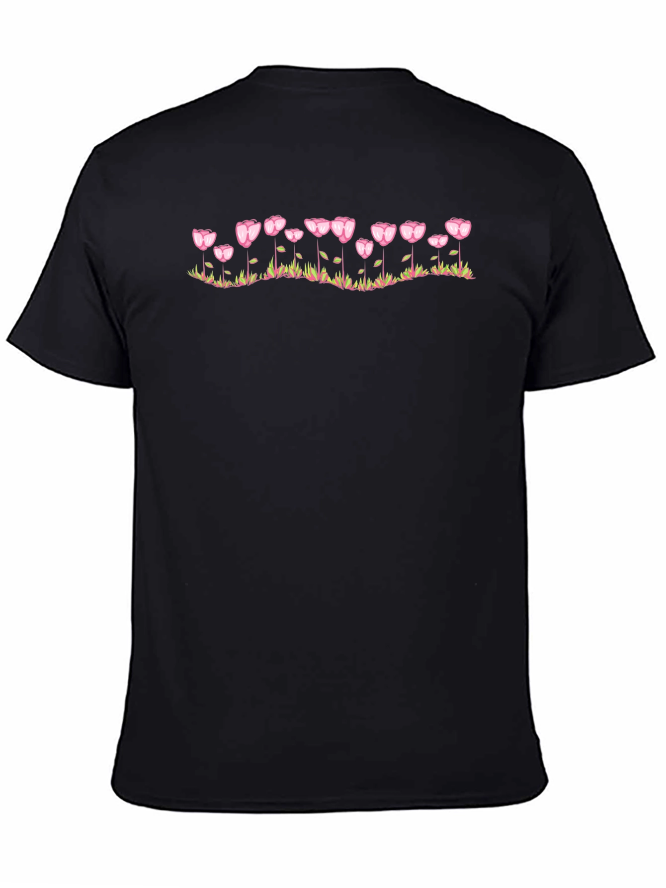 Floral Heart Tulip Graphic Black T-Shirt