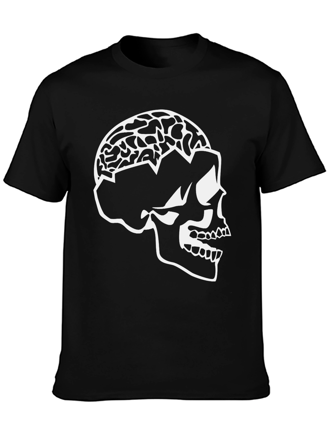 Skull Brain Graphic Tee - Black Cotton Blend