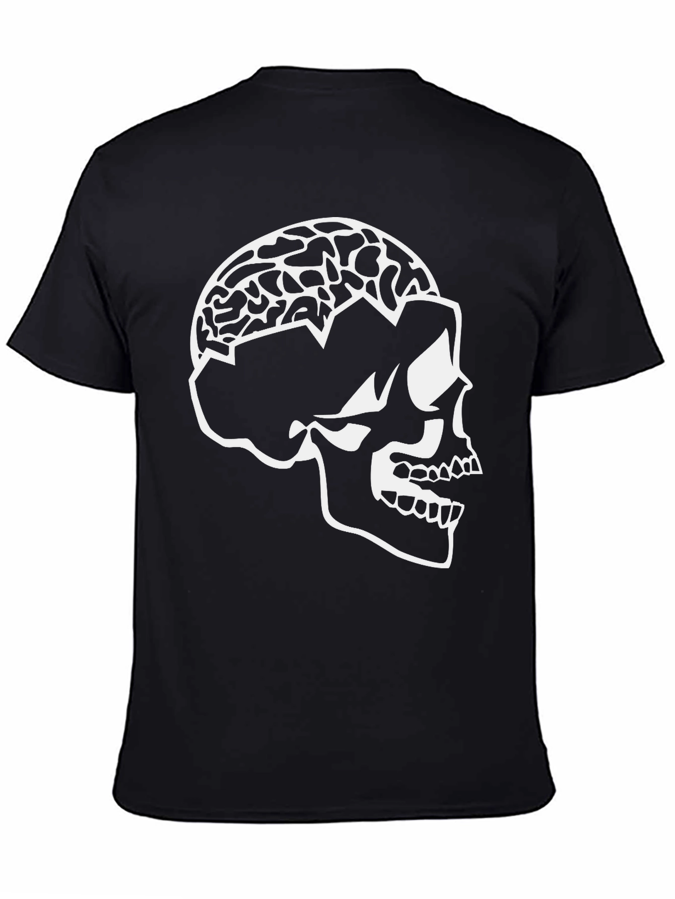 Skull Brain Graphic Tee - Black Cotton Blend