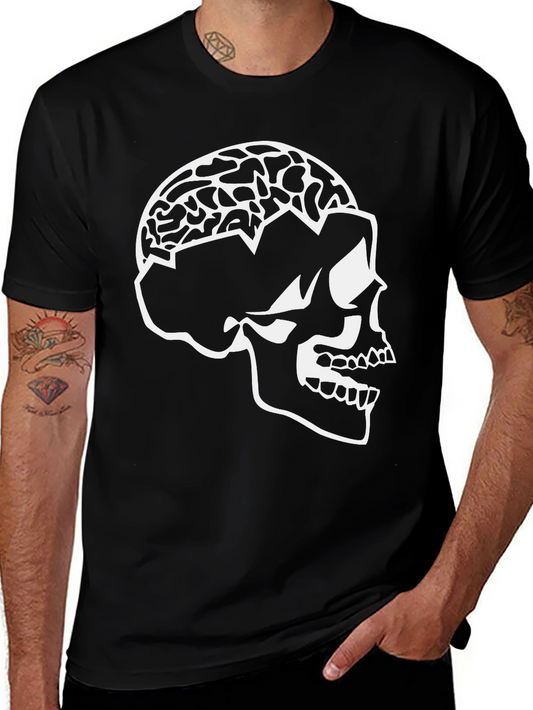 Skull Brain Graphic Tee - Black Cotton Blend