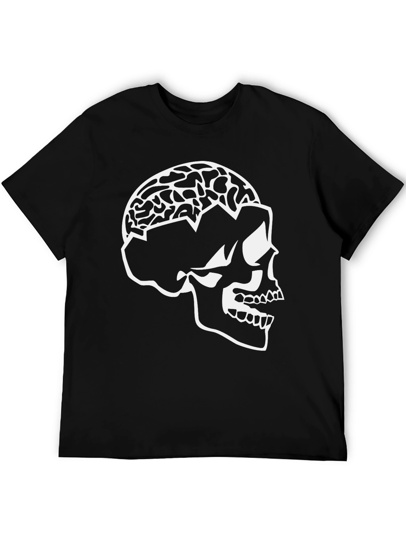 Skull Brain Graphic Tee - Black Cotton Blend