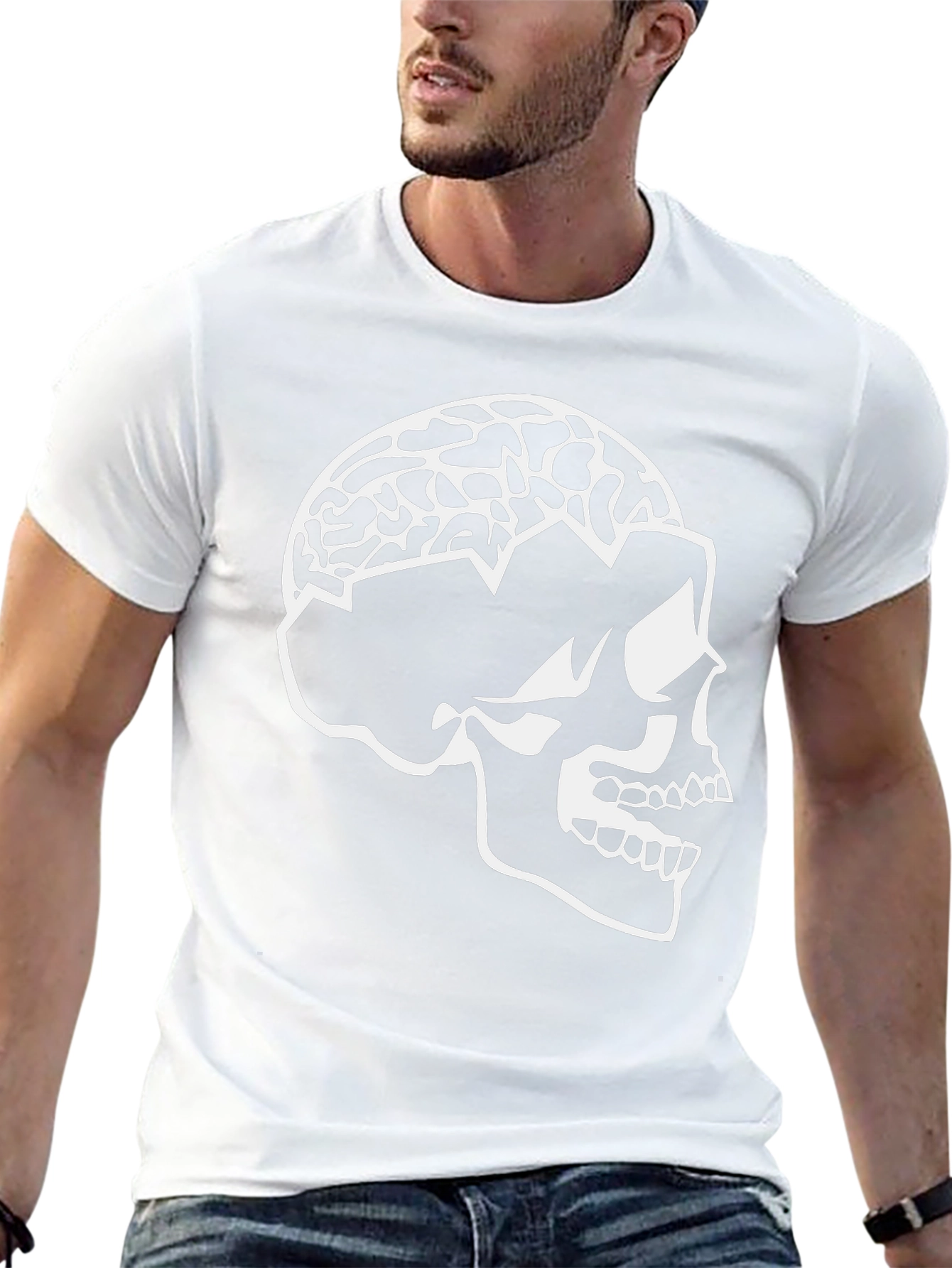 Skull Brain Graphic Tee - Black Cotton Blend