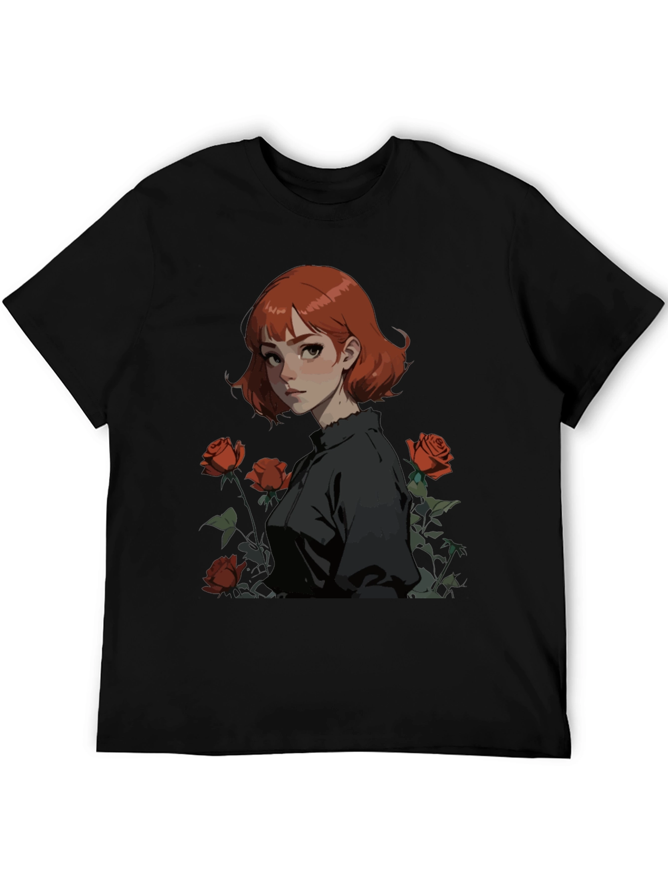 Anime Girl & Roses Graphic Tee
