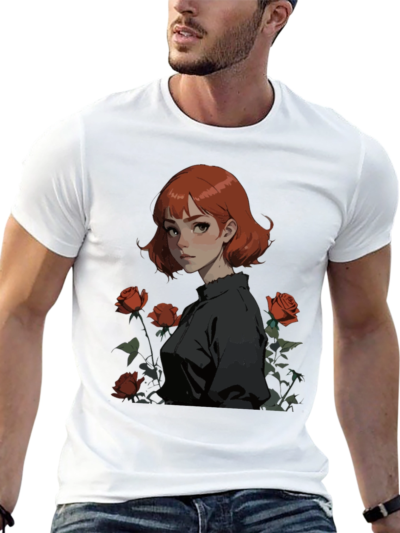 Anime Girl & Roses Graphic Tee