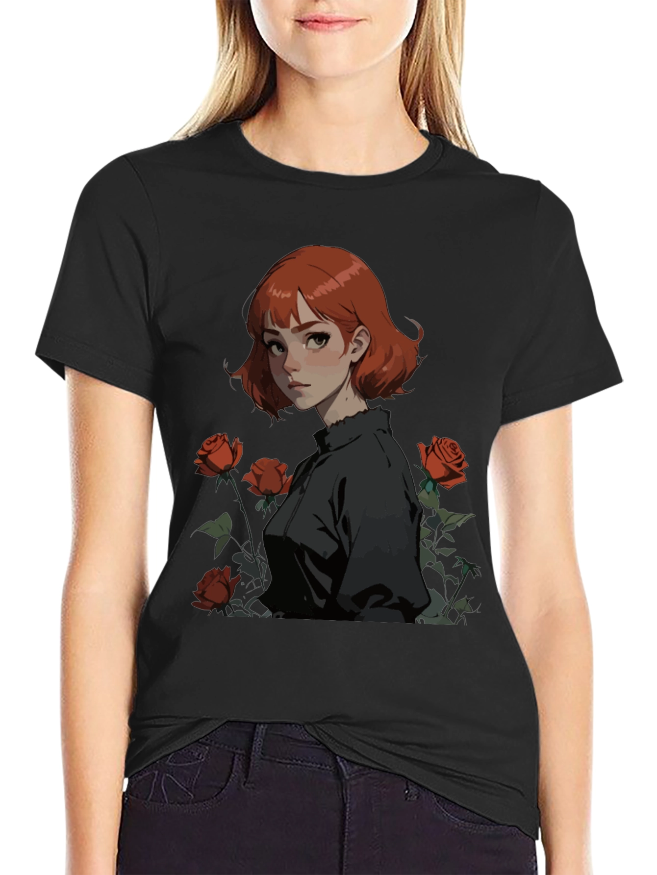 Anime Girl & Roses Graphic Tee