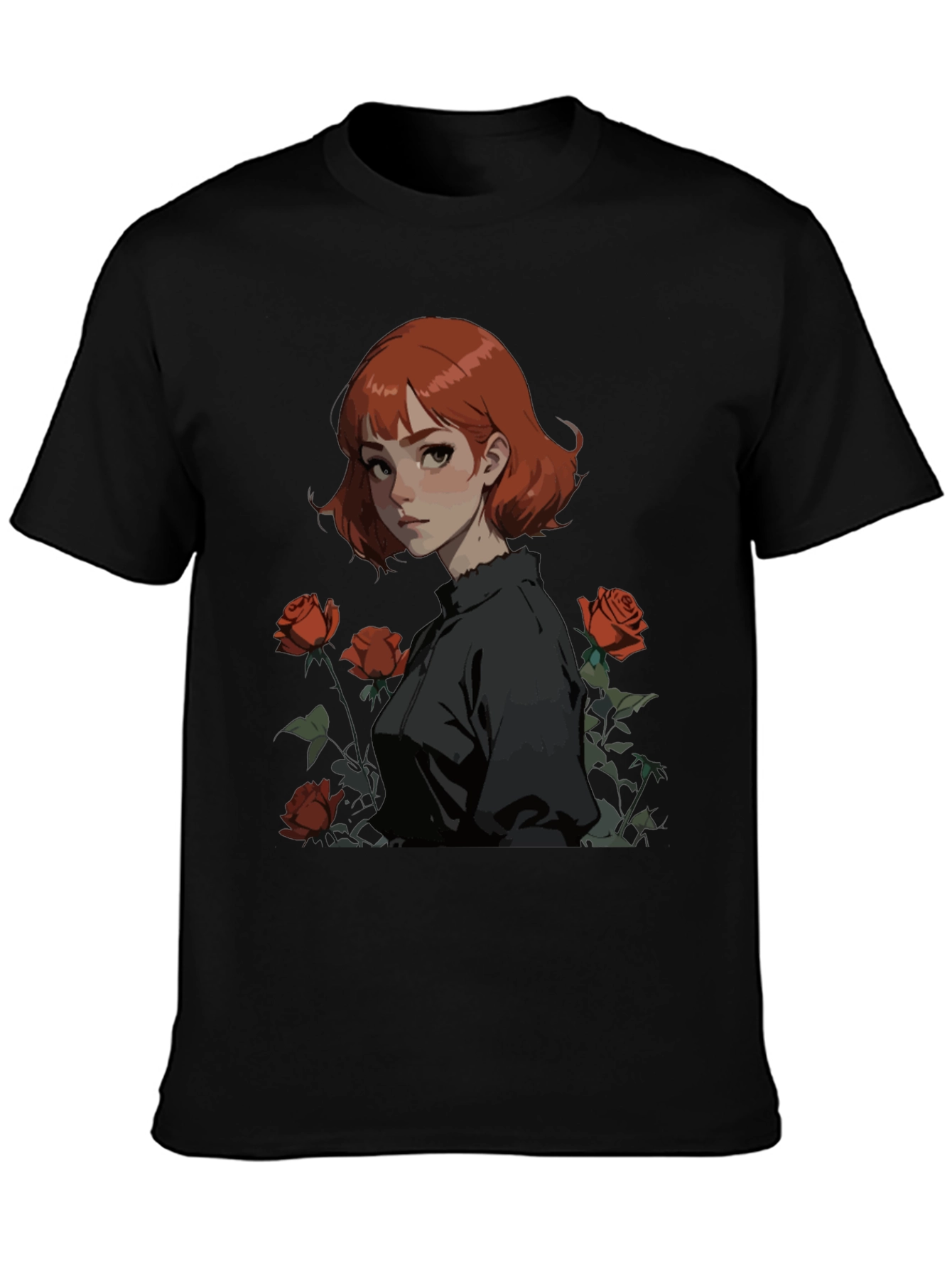 Anime Girl & Roses Graphic Tee