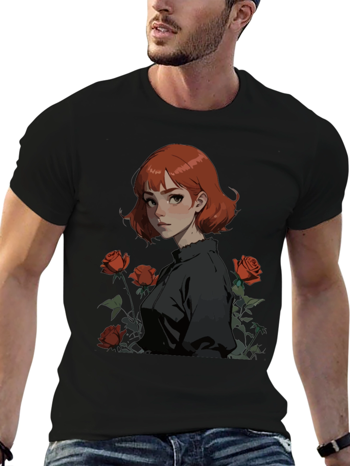 Anime Girl & Roses Graphic Tee