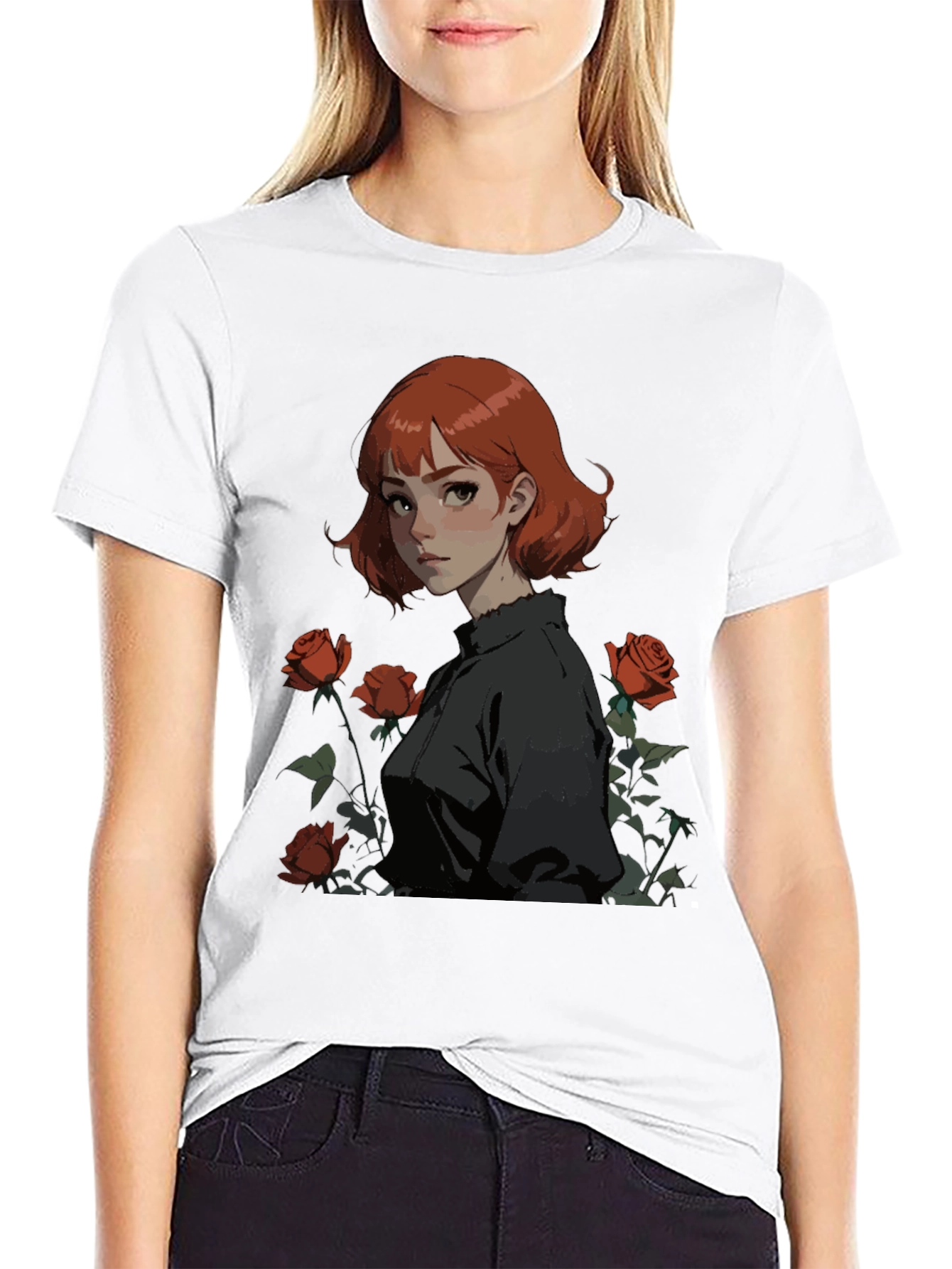 Anime Girl & Roses Graphic Tee