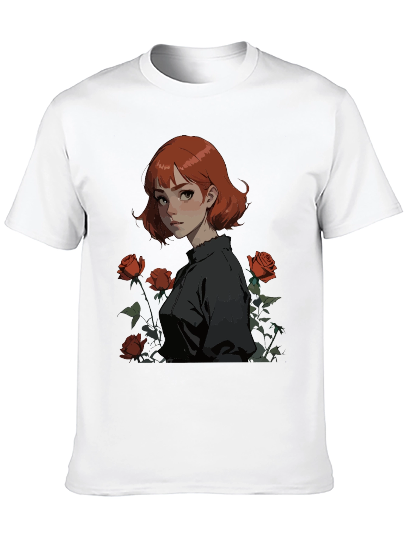 Anime Girl & Roses Graphic Tee
