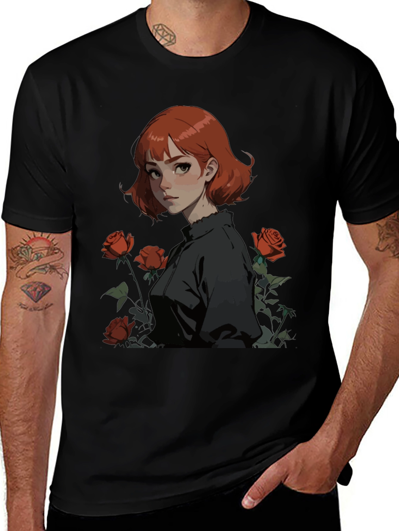 Anime Girl & Roses Graphic Tee