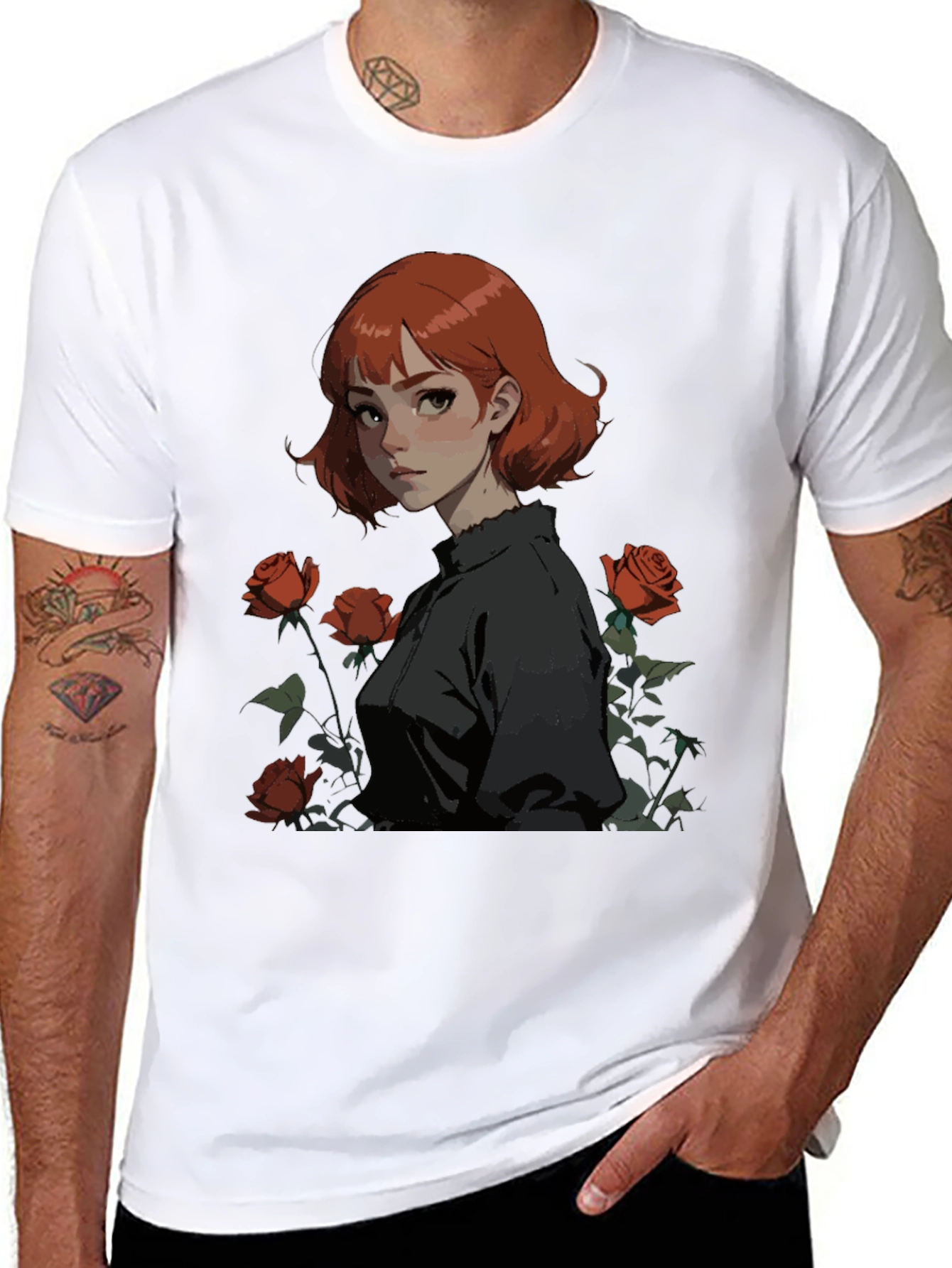 Anime Girl & Roses Graphic Tee