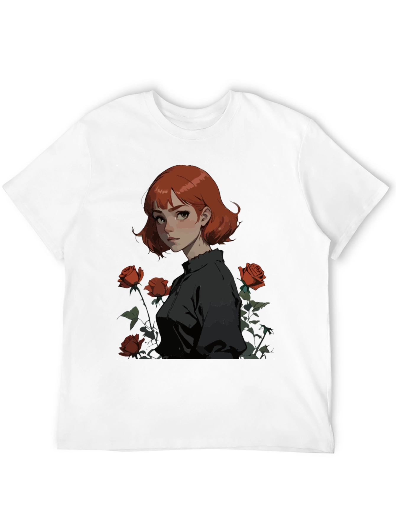 Anime Girl & Roses Graphic Tee