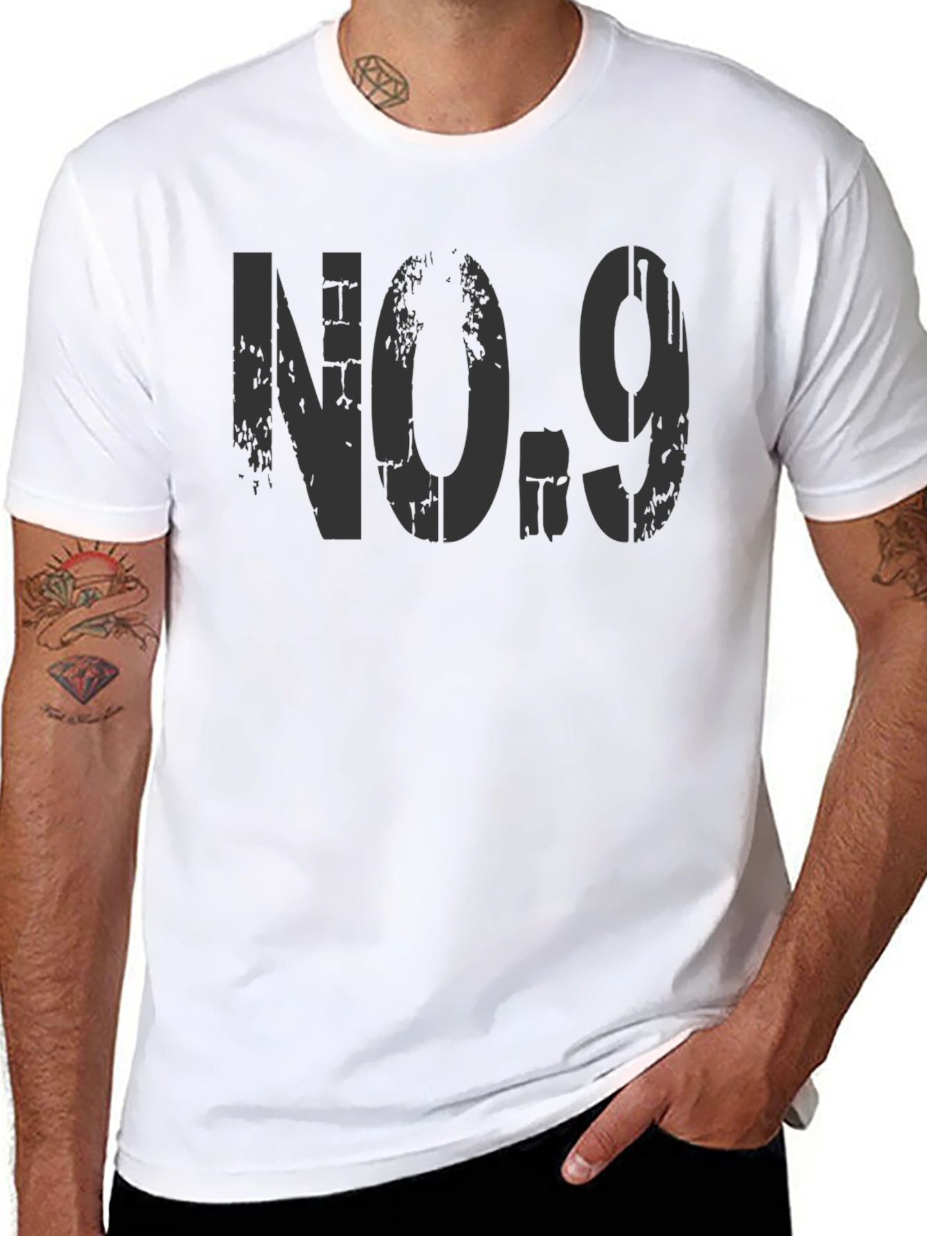 Distressed No. 9 Graphic T-Shirt - Black