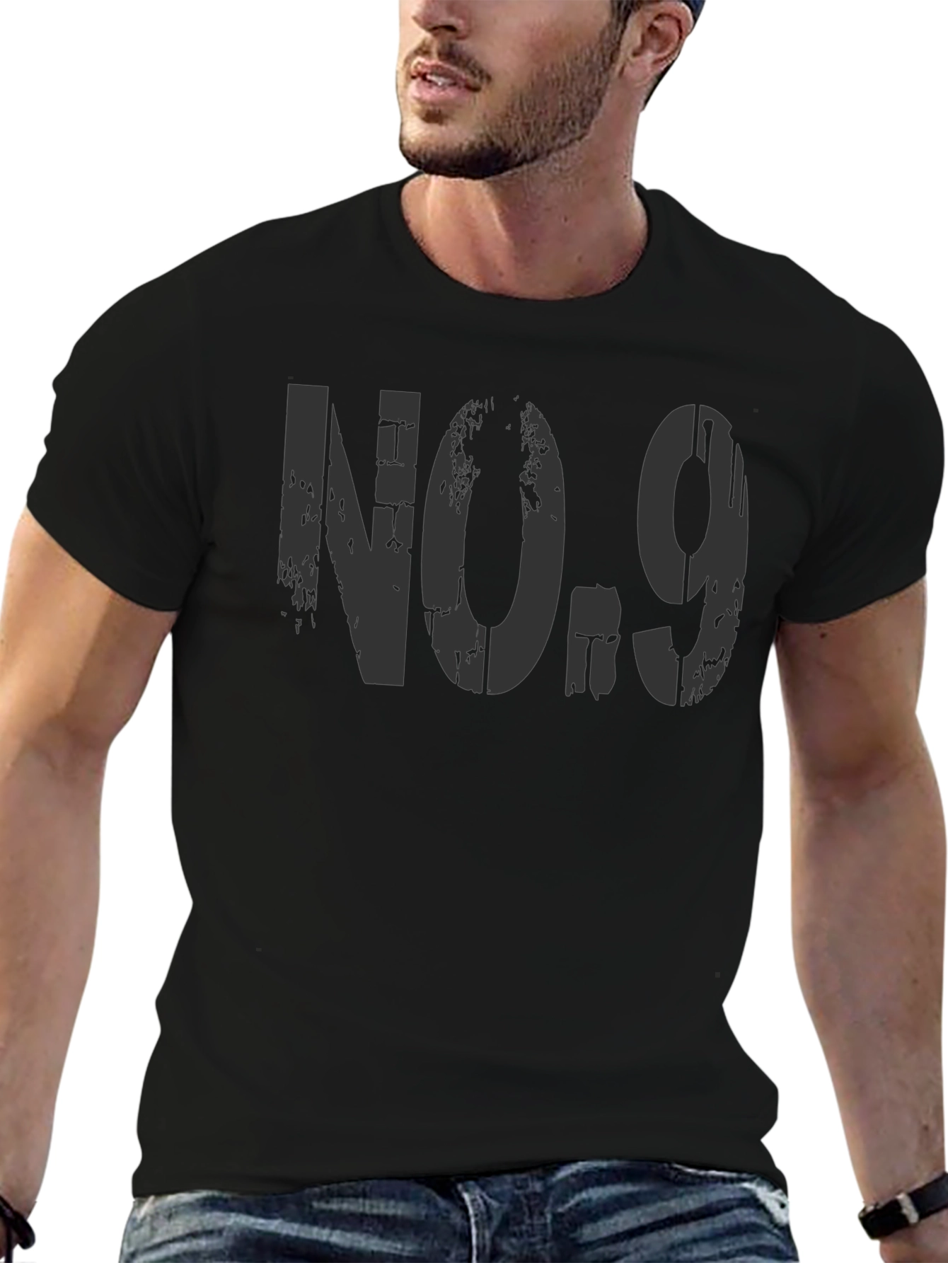 Distressed No. 9 Graphic T-Shirt - Black