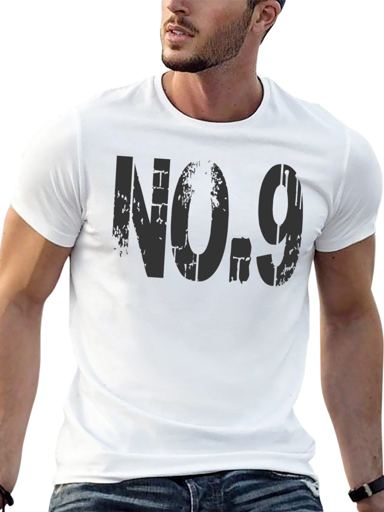 Distressed No. 9 Graphic T-Shirt - Black