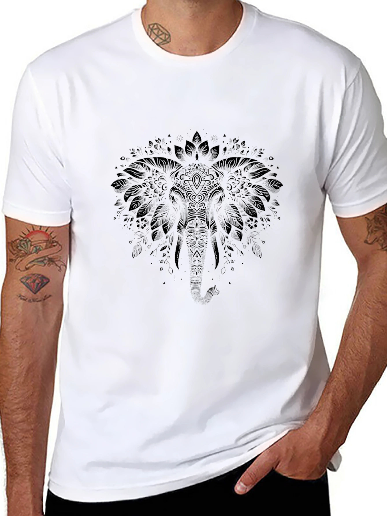 Elephant Mandala Graphic Tee - Black