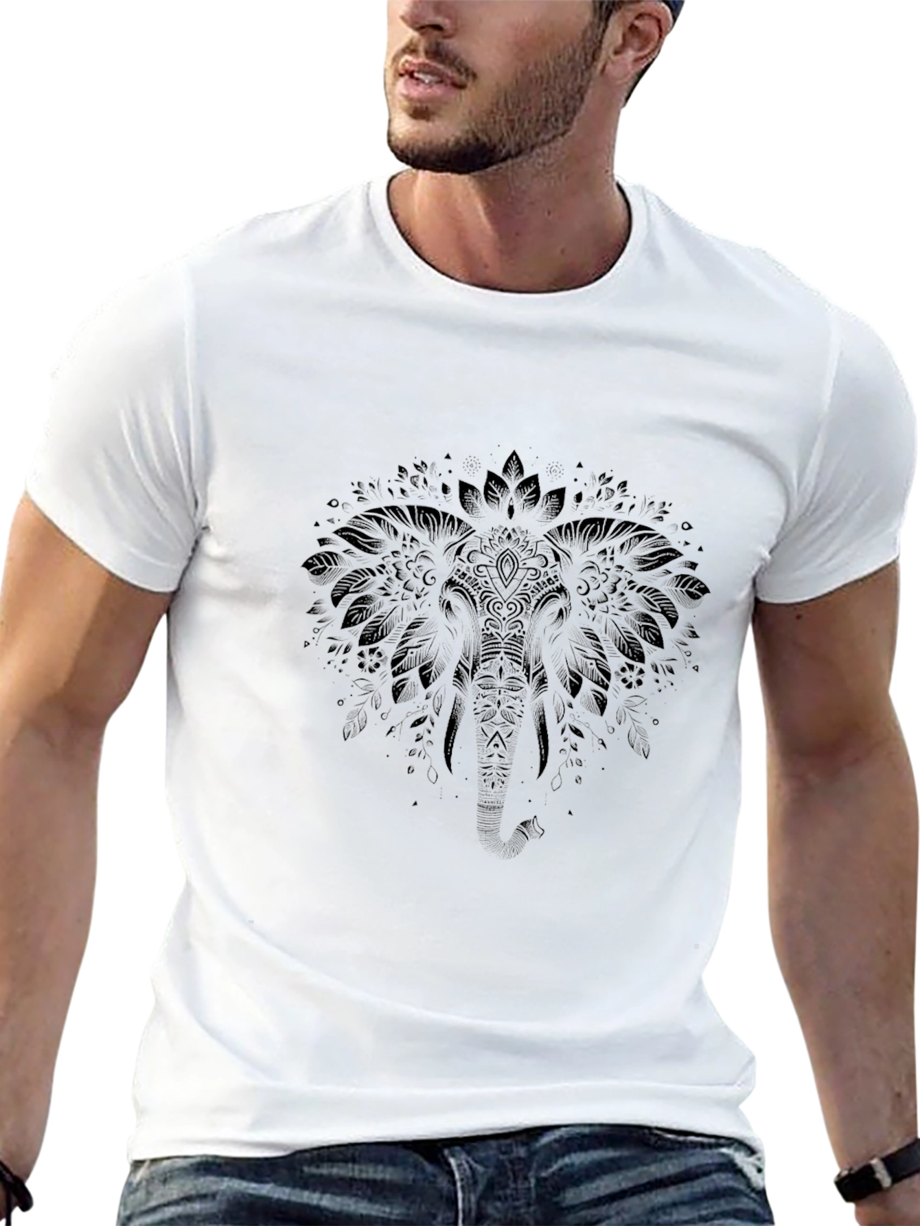 Elephant Mandala Graphic Tee - Black
