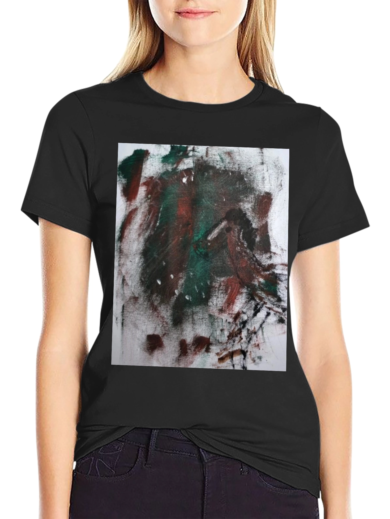Abstract Art Print Black Tee - Modern Casual Wear