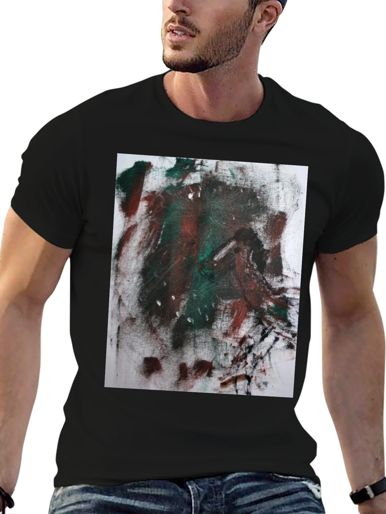 Abstract Art Print Black Tee - Modern Casual Wear