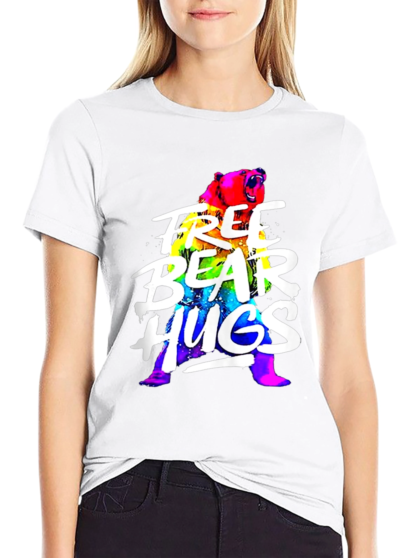 Free Bear Hugs Graphic T-Shirt - Black