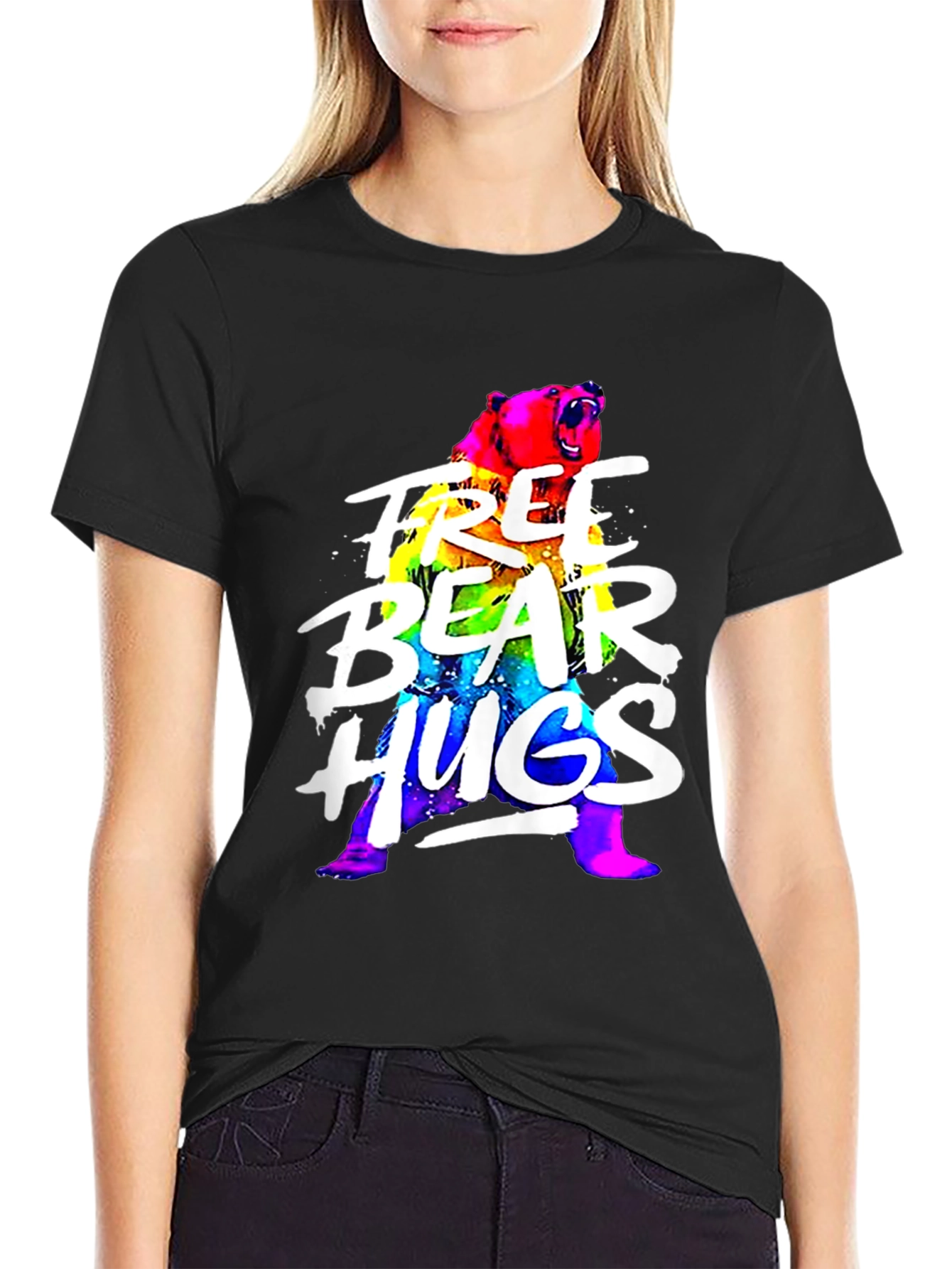 Free Bear Hugs Graphic T-Shirt - Black