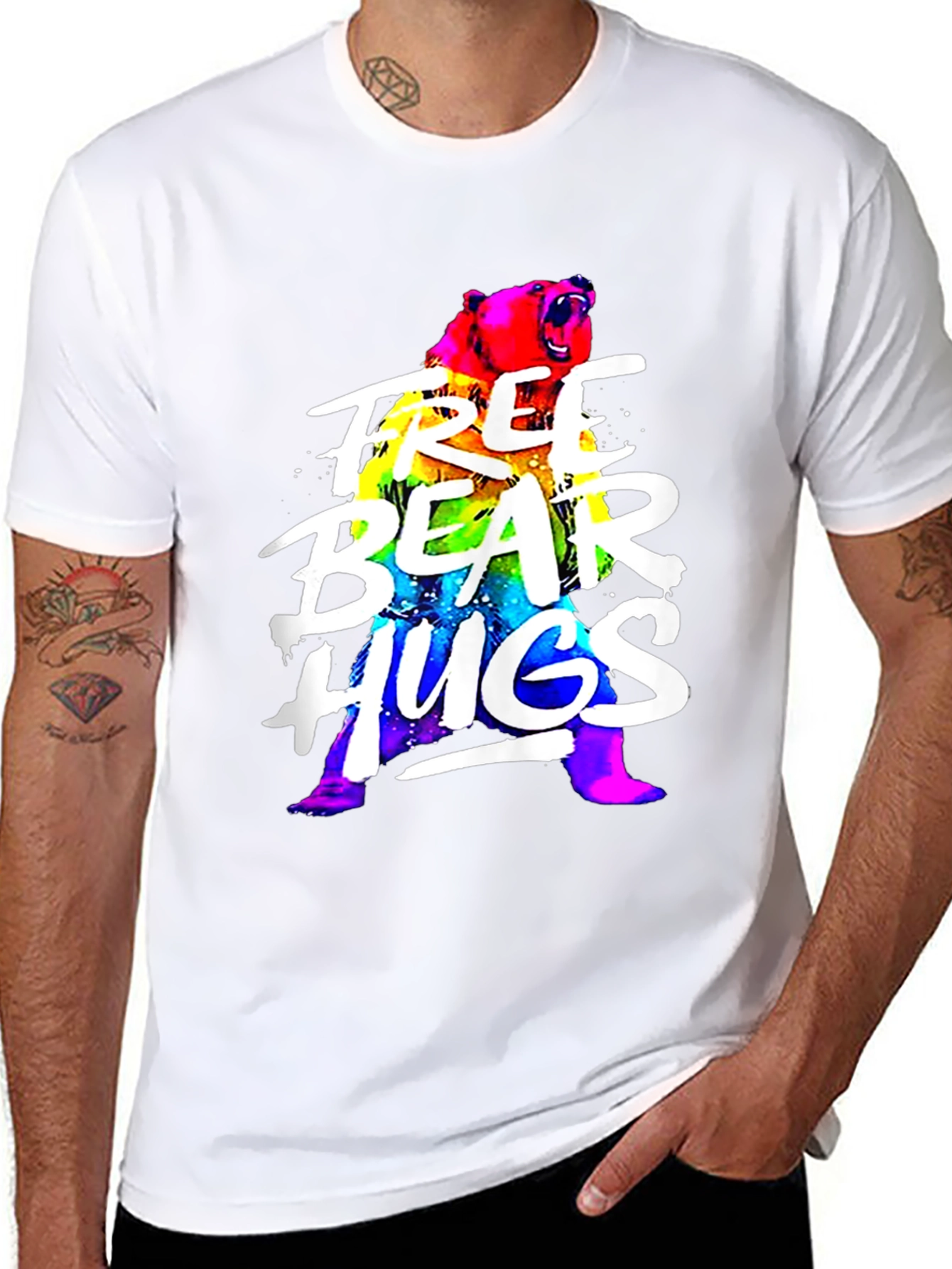 Free Bear Hugs Graphic T-Shirt - Black